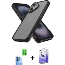 BUTİMAR'S iPhone 16 Atlas Form - Siyah Bilvis 5in1 5d Magic Hayalet Cam Ekran Koruyucu + Lacivert Raze Metal Kamera Lens