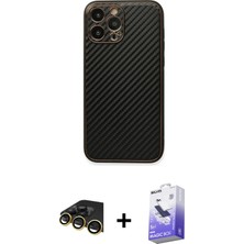 BUTİMAR'S iPhone 13 Pro Max Ahenk Işık - Siyah Bilvis 5in1 5d Magic Hayalet Cam Ekran Koruyucu + Gold Raze Metal Kamera Lens