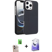 BUTİMAR'S iPhone 16 Pro Max Doruk Serisi - Siyah Bilvis 5in1 5d Magic Hayalet Cam Ekran Koruyucu + Natural Grey Raze Metal Kamera Lens