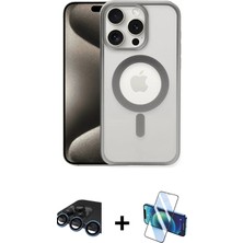 BUTİMAR'S iPhone 15 Pro Siluet Çizgi Serisi - Siyah 3D Antistatik Cam Ekran Koruyucu + Lacivert Raze Metal Kamera Lens