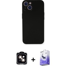 BUTİMAR'S iPhone 14 Yadigar Yansıma Serisi - Siyah Bilvis 5in1 5d Magic Hayalet Cam Ekran Koruyucu + Turuncu Pvd Metal Kamera Lens