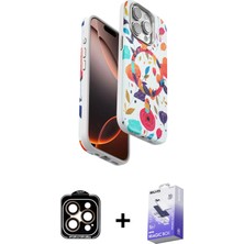 BUTİMAR'S iPhone 15 Pro Max Siluet Doku - Siyah Bilvis 5in1 5d Magic Hayalet Cam Ekran Koruyucu + Turuncu Pvd Metal Kamera Lens