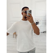 Elku Moda Yıkamalı Desenli Oversize Bisiklet Yaka Bol Kesim Salaş Pamuklu T-Shirt