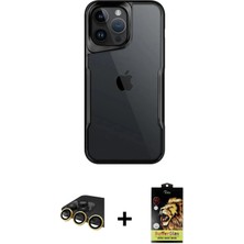 BUTİMAR'S iPhone 14 Pro Max Akış Çizgi Koleksiyonu - Siyah Buffer Cam Ekran Koruyucu + Gold Raze Metal Kamera Lens