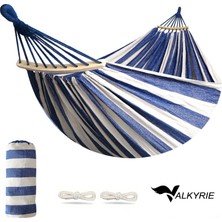 Valkyrie 2 Kişilik Renkli Kanvas Hamak 260X150 cm Taşıma Çantalı Ahşap Çubuklu Bahçe Kamp Hamağı Lacivert