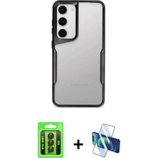 BUTİMAR'S Galaxy S23 Akış Çizgi Koleksiyonu - Siyah 3D Antistatik Cam Ekran Koruyucu + Siyah Raze Metal Kamera Lens