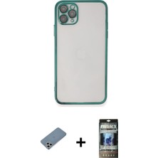 BUTİMAR'S iPhone 11 Pro Vadi Minimal - Siyah 34D Hayalet Izgaralı Cam + Gümüş Shine Kamera Lens Koruma Cam