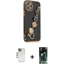 BUTİMAR'S iPhone 12 Pro Max Nova Işık Prime - Siyah 360 Mat Full Body Arka Koruyucu + Gökkuşağı Shine Kamera Lens