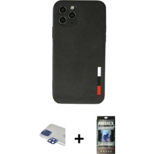 BUTİMAR'S iPhone 11 Pro Max Doruk Asil Koleksiyonu - Siyah 34D Hayalet Izgaralı Cam + Lacivert Pers Alüminyum Kamera Lens
