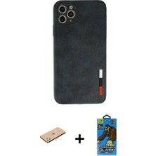 BUTİMAR'S iPhone 11 Pro Max Doruk Asil Koleksiyonu - Siyah 18D Cam Ekran Koruyucu + Pembe Renkli Kamera Lens Koruma Cam