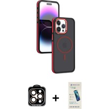 BUTİMAR'S iPhone 15 Pro Max Yörünge Klasik - Şeffaf Pasifik Cam Ekran Koruyucu + Turuncu Pvd Metal Kamera Lens