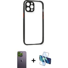 BUTİMAR'S iPhone 12 Pro Nova Asil Özel Seri - Siyah 3D Antistatik Seramik Nano Ekran Koruyucu + Yeşil Neon Fosforlu Kamera Lens