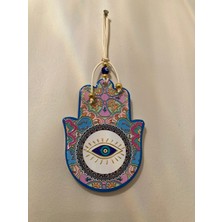 Plus Home Nazarlık Fatma Ana Eli Model El Işçiliği Turkuaz Desenli Çapı 15 cm