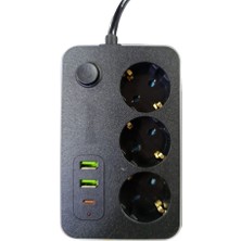 Twin Store 3 Lü Akım Korumalı 2 Adet USB 1 Adet Type-C Girişli Priz 3414