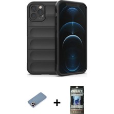 BUTİMAR'S iPhone 12 Pro Atlas Koleksiyonu - Siyah 34D Hayalet Izgaralı Cam + Pembe Shine Kamera Lens Koruma Cam