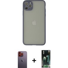 BUTİMAR'S iPhone 12 Pro Max Ahenk Çizgi Serisi - Siyah 360 Mat Full Body Arka Koruyucu + Turuncu Neon Fosforlu Kamera Lens