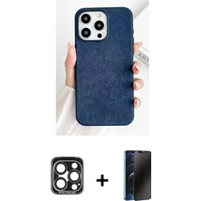 BUTİMAR'S iPhone 15 Pro Max Pusula Modern - Siyah 3D Antistatik Hayalet Cam Ekran Koruyucu + Lacivert Pvd Metal Kamera Lens