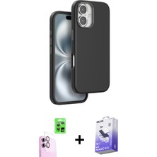 BUTİMAR'S iPhone 16 Kutup Modern - Siyah Bilvis 5in1 5d Magic Hayalet Cam Ekran Koruyucu + Pembe Raze Metal Kamera Lens