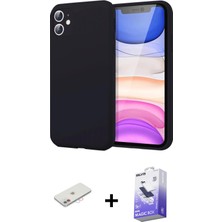 BUTİMAR'S iPhone 11 Kozmos Yansıma Özel Seri - Siyah Bilvis 5in1 5d Magic Hayalet Cam Ekran Koruyucu + Pembe Renkli Kamera Lens Koruma Cam