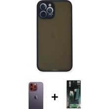 BUTİMAR'S iPhone 12 Pro Max Ahenk Çizgi Serisi - Siyah 360 Mat Full Body Arka Koruyucu + Turuncu Neon Fosforlu Kamera Lens