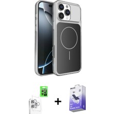 BUTİMAR'S iPhone 16 Pro Max Kutup Doku Serisi - Siyah Bilvis 5in1 5d Magic Hayalet Cam Ekran Koruyucu + Beyaz Raze Metal Kamera Lens