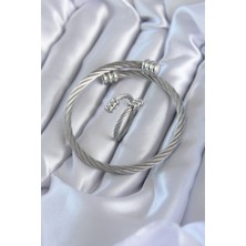 Twin Store Çelik Gümüş Renk Sarmal Model Erkek Bileklik Yüzük Kombini - TJ-EB3596