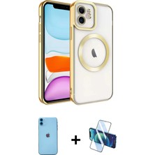 BUTİMAR'S iPhone 11 Nova Işık Özel Seri - Siyah 3D Antistatik Cam Ekran Koruyucu + Mavi Neon Fosforlu Kamera Lens