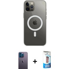 BUTİMAR'S iPhone 12 Pro Max Ahenk Yansıma Prime - Siyah 5d Eko Cam Ekran Koruyucu + Mavi Neon Fosforlu Kamera Lens