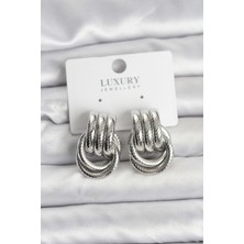 Twin Store Gümüş Renk Halka Modelli Pirinç Kadın Küpe - TJ-BKP11351