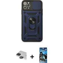 BUTİMAR'S iPhone 11 Pro Max Ahenk Klasik - Siyah 34D Izgaralı Cam + Siyah Pers Alüminyum Kamera Lens
