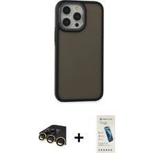BUTİMAR'S iPhone 13 Pro Max Eksen Işık - Şeffaf Pasifik Cam Ekran Koruyucu + Gold Raze Metal Kamera Lens