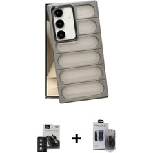 BUTİMAR'S Galaxy S24 Yadigar Doku Özel Seri - Siyah Vanessa Magic Hayalet Cam + Derin Mor Pvd Metal Kamera Lens