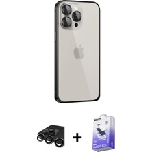 BUTİMAR'S iPhone 15 Pro Eksen Form Serisi - Siyah Bilvis 5in1 5d Magic Hayalet Cam Ekran Koruyucu + Titanyum Gri Raze Metal Kamera Lens