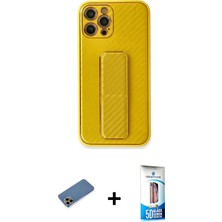 BUTİMAR'S iPhone 12 Pro Max Yörünge Yansıma - Siyah 5d Eko Cam Ekran Koruyucu + Gold Shine Kamera Lens Koruma Cam