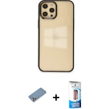 BUTİMAR'S iPhone 12 Pro Max Doruk Doku Prime - Siyah 5d Eko Cam Ekran Koruyucu + Gümüş Shine Kamera Lens Koruma Cam