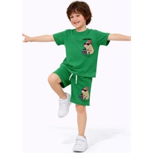 ButumiKids Erkek Çocuk Karakter Baskılı Bisiklet Yaka Pamuklu T-Shirt Şort Alt Üst Takım