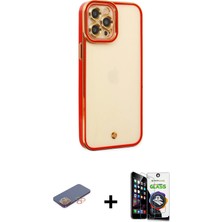 BUTİMAR'S iPhone 12 Pro Max Çekirdek Klasik Serisi - Şeffaf Temperli Cam Ekran Koruyucu + Turuncu Renkli Kamera Lens Koruma Cam