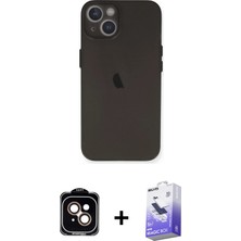 BUTİMAR'S iPhone 14 Yadigar Yansıma Serisi - Siyah Bilvis 5in1 5d Magic Hayalet Cam Ekran Koruyucu + Turuncu Pvd Metal Kamera Lens