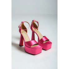 Ayakkabı Ateşi Fuşya Saten Özel Tasarım Platform Kadın Ayakkabı Zoey