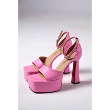 Ayakkabı Ateşi Pembe Cilt Özel Tasarım Platform Kadın Ayakkabı Zoey