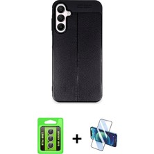 BUTİMAR'S Galaxy A35 5g Doruk Klasik Özel Seri - Siyah 3D Antistatik Seramik Nano Ekran Koruyucu + Gümüş Raze Metal Kamera Lens