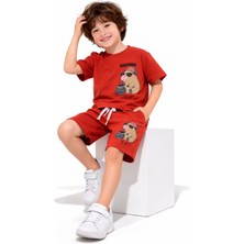 ButumiKids Erkek Çocuk Karakter Baskılı Bisiklet Yaka Pamuklu T-Shirt Şort Alt Üst Takım
