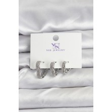 Twin Store Gümüş Renk Pirinç Zirkon Taşlı Kalpli Kadın Küpe - TJ-BKP11345