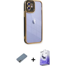 BUTİMAR'S iPhone 12 Çekirdek Klasik Serisi - Siyah Bilvis 5in1 5d Magic Hayalet Cam Ekran Koruyucu + Açık Yeşil Metal Kamera Lens Koruma Cam