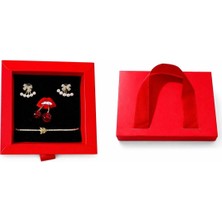 Ascera 316L Paslanmaz Çelik 3’lü Takı Seti – Ayarlanabilir Bileklik Küpe Broş Hediye Kadın Seti Özel Kutulu