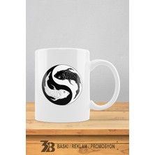 3B Baskı Reklam Promosyon Koi Balığı-Yin Yang Temalı Porselen Kupa Bardak