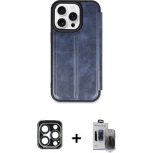 BUTİMAR'S iPhone 15 Pro Max Zirve Yansıma Serisi - Siyah Vanessa Magic Hayalet Cam + Lacivert Pvd Metal Kamera Lens