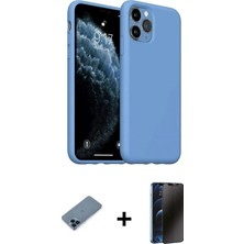BUTİMAR'S iPhone 11 Pro Max Ahenk Serisi - Siyah 3D Antistatik Hayalet Cam Ekran Koruyucu + Mavi Metal Kamera Lens Koruma Cam
