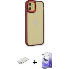 BUTİMAR'S iPhone 12 Eksen Doku Prime - Siyah Bilvis 5in1 5d Magic Hayalet Cam Ekran Koruyucu + Pembe Renkli Kamera Lens Koruma Cam