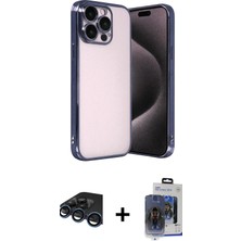BUTİMAR'S iPhone 15 Pro Max Vadi Minimal - Siyah Vanessa Magic Cam + Lacivert Raze Metal Kamera Lens